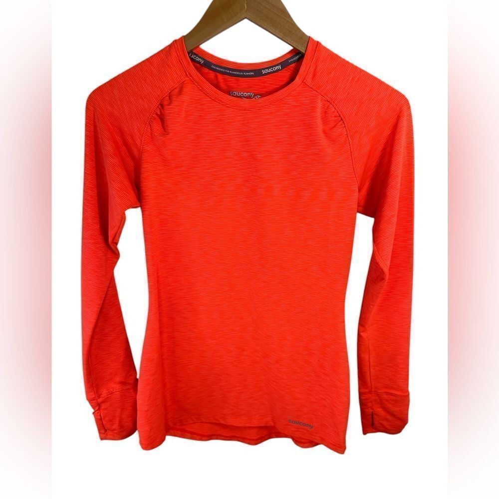 Saucony Rundry Vibrant Orange Long Sleeve Performance Running Shirt Size S